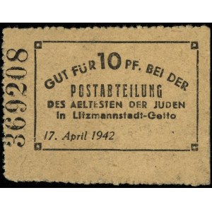 Poczta Getta Łódzkiego, bon na 10 fenigów 17.04.1942, b...