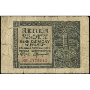 1 złoty 1.08.1941, seria BB, numeracja 2775913, ze stem...