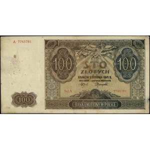 100 złotych 1.08.1941, seria A, numeracja 7745781, ze s...