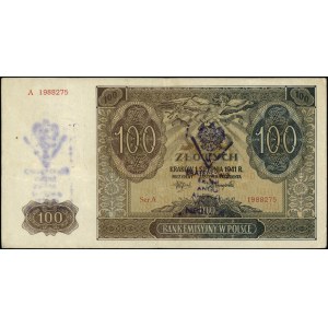 100 złotych 1.08.1941, seria A, numeracja 1988275, ze s...