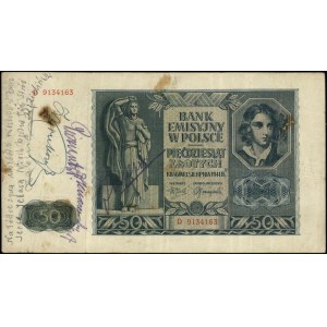 50 złotych 1.08.1941, seria D, numeracja 9134163, po ob...