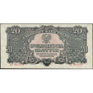 20 złotych 1944, seria AX, numeracja 861129, w klauzuli...