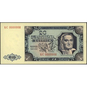20 złotych 1.07.1948, seria KC, numeracja 0000008, perf...