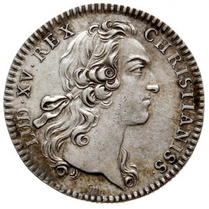 Ludwik XV - żeton 1749 r, sygnowany fm, Aw: Głowa Ludwi...