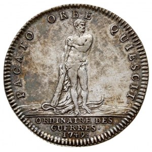 Ludwik XV - żeton 1749 r, sygnowany fm, Aw: Głowa Ludwi...
