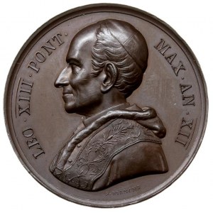 medal autorstwa Bianchi’ego z 1889 r, Aw: Popiersie pap...