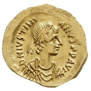 Justynian I 527-565, tremissis, Konstantynopol, Aw: Pop...