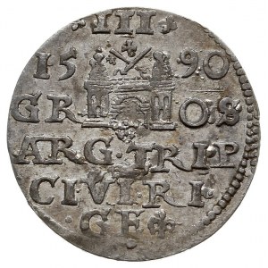 trojak 1590, Ryga, rzadka odmiana z dużą głową króla, I...