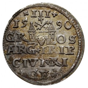 trojak 1590, Ryga, mała głowa króla, Iger R.90.1.d, Ger...