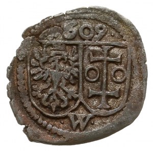 denar jednostronny 1609, Wschowa, data 609, T. 6, rzadk...