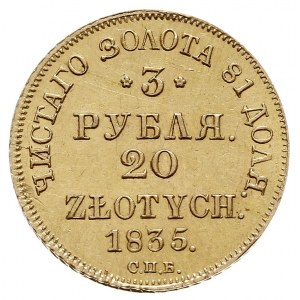 3 ruble = 20 złotych 1835, Petersburg, złoto 3.94 g, Pl...
