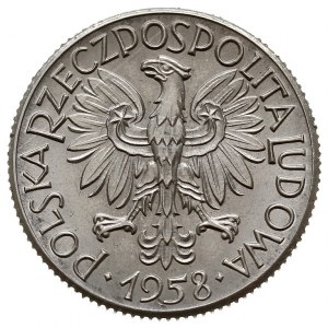 1 złoty 1958, Warszawa, Nominał 1 i gałązka dębowa, pró...