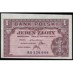 1 złoty 15.08.1939, seria A, numeracja 6136048, Lucow 1...