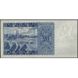 20 złotych 15.08.1939, seria A 0000000, wydrukowany na ...
