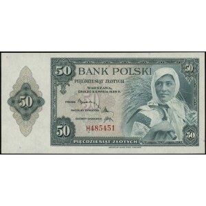 50 złotych 20.08.1939, seria H, numeracja 485451, Lucow...