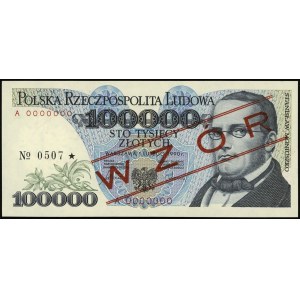100.000 złotych 1.02.1990, ukośny czerwony nadruk \WZÓR...