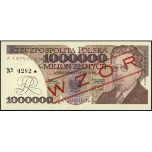 1.000.000 złotych 15.02.1991, ukośny czerwony nadruk \W...
