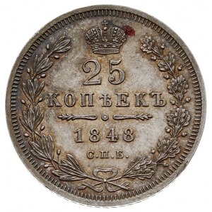 25 kopiejek 1848 СПБ-HI, Petersburg, Bitkin 299, tęczow...