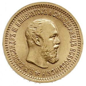 5 rubli 1889 (АГ), Petersburg, złoto 6.42 g, Bitkin 33,...