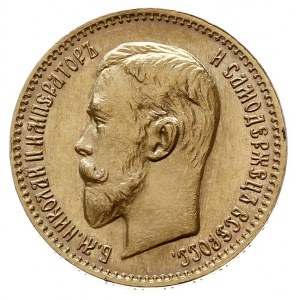 5 rubli 1910 ЭБ, Petersburg, złoto 4.30 g, Bitkin 36 (R...