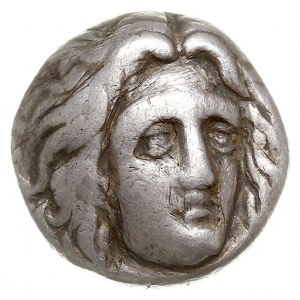 didrachma 305-275 pne, Aw: Głowa Heliosa trzy-czwarte w...