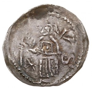 Denar 1173-1185/90, Wrocław, Aw: Biskup z krzyżem i bib...