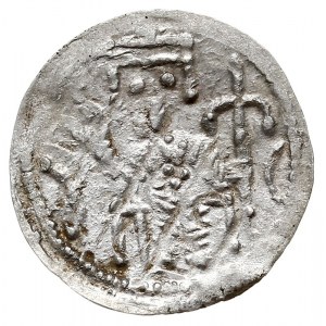 Denar 1157-1166, Aw: Książę siedzący na tronie na wpros...
