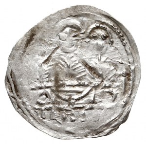 Denar 1157-1166, Aw: Popiersie z mieczem, Rw: Trzej ksi...