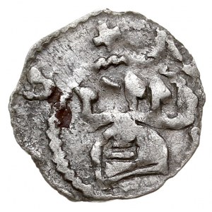 Denar ok. 1325-1333, Aw: Hełm rycerski z pióropuszem, +...