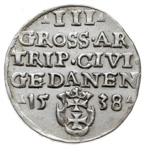 trojak 1538, Gdańsk, Iger G.38.1.g (R1), bardzo ładny