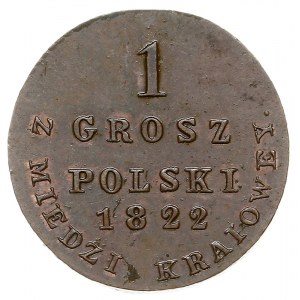 1 grosz z miedzi krajowej 1822, Warszawa, odmiana z węż...