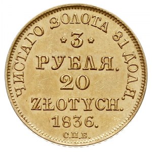 FAŁSZERSTWO! 3 ruble = 20 złotych 1836, Petersburg, zło...