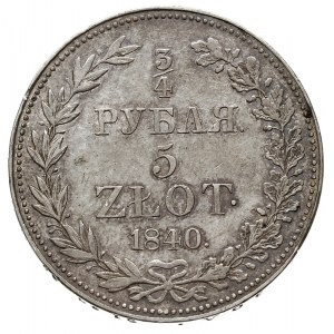 3/4 rubla = 5 złotych 1840, Warszawa, w ogonie Orła 9 p...