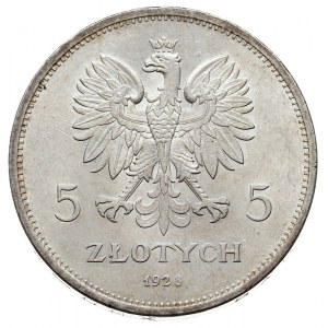 5 złotych 1928, Warszawa, Nike, Parchimowicz 114a, niez...