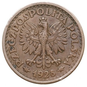 1 złoty 1928, Warszawa, nominał w wieńcu z kłosów zboża...