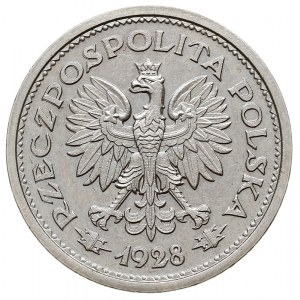 1 złoty 1928, Warszawa, nominał w wieńcu z gałązek dębo...