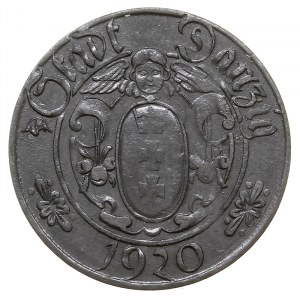 10 fenigów 1920, Gdańsk, odmiana z dużą cyfrą 10, Parch...