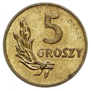 5 groszy 1949, Warszawa, na rewersie wklęsły napis PRÓB...