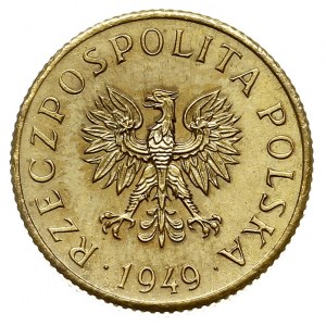 1 grosz 1949, Warszawa, na rewersie wklęsły napis PRÓBA...
