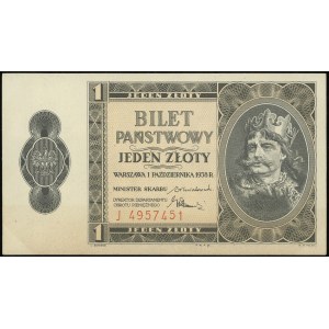 1 złoty 1.10.1938, seria J, numeracja 4957451, Lucow 71...