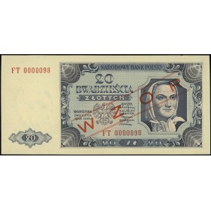 20 złotych 1.07.1948, seria FT, numeracja 0000098, nadr...