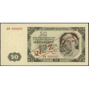 50 złotych 1.07.1948, seria BW, numeracja 0000002, nadr...
