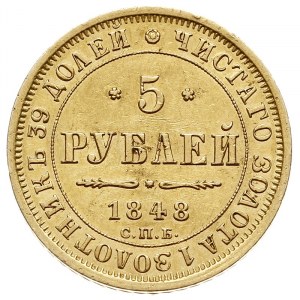 5 rubli 1848 / СПБ АГ, Petersburg, złoto 6.52 g, Bitkin...