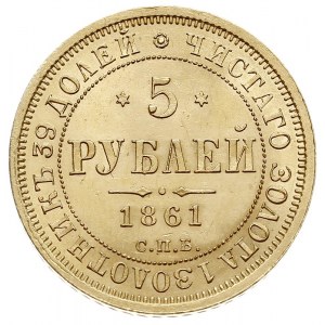 5 rubli 1861 / СПБ ПФ, Petersburg, złoto 6.53 g, Bitkin...