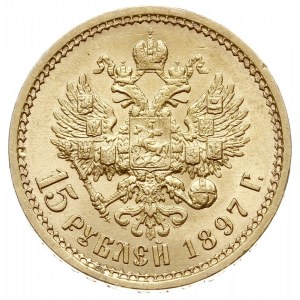15 rubli 1897 (АГ), Petersburg, złoto 12.90 g, Bitkin 2...