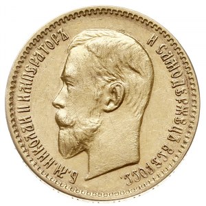 5 rubli 1909 / ЭБ, Petersburg, złoto 4.29 g, Bitkin 34 ...