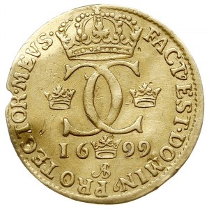 dukat 1699 / AS, Sztokholm, złoto 3.44 g, AAH 4 (R), Fr...