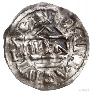 Ratyzbona, książę Henryk II 985-995, denar, Aw: Dach ko...