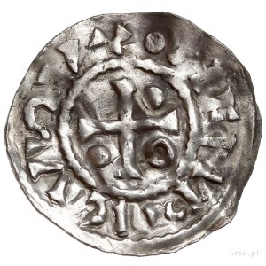 Ratyzbona, książę Henryk II 985-995, denar, Aw: Dach ko...