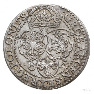 szóstak 1599, Malbork, rzadsza odmiana z dużą głową kró...